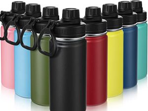 8 Pcs 16 oz Sports Vacuum Water Bottle with Leak Proof Spout Lid Kids Stainless Steel Water Bottle Triple Wall Insulated Flasks Wide Mouth Metal Canteen for Teenager Girl Boy School Traveling Hiking