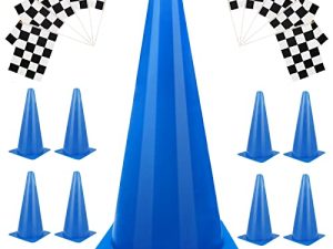 YOELVN 7inch Orange Racing Traffic Cones Party Decoration with Racing Checkered Flags