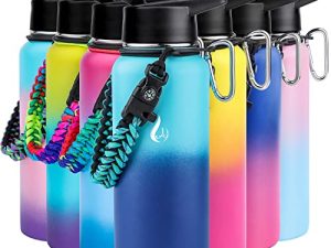 AMITER Water Bottle with Wide Mouth Straw Lid & Handle Lid (22oz