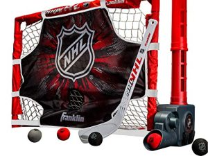 Franklin Sports NHL Kids Knee Hockey Goal Set - Mini Hockey Goal + Stick Set - Automatic Hockey Ball Passer