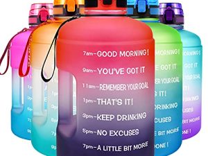 QuiFit Motivational Gallon Water Bottle - with Time Marker & Infuser & Flip Top Leak-Proof Reusable Water Jug for Fitness Outdoor Sports Enthusiasts BPA Free