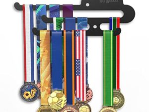 NiHome Sports Marathon Medal Display Hanger Holder Racks Frame Wall Mount 3 Lines High-Manganese Steel Trophy and Medal Display Shelf with Suspension Screws Easy to Install Easy to Use (Black)