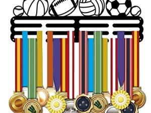SUPERDANT Balls Sports Medal Display Hanger Baseball Medal Holder Soccer Iron Medals Display Rack Basketball Wall Mounted Multiple Medal Award Storage Hook for 60+ Medals Black