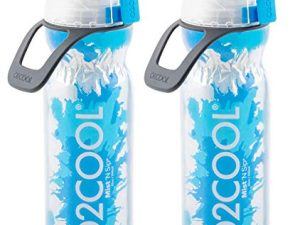 O2COOL Mist 'N Sip Misting Water Bottle 2-in-1 Mist And Sip Function With No Leak Pull Top Spout (Splash Blue) - 2 Pack