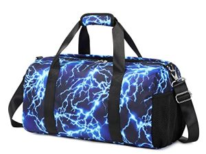 Kids Gym Sports Bag Girls Boys Teen Dance Weekender Overnight Cheer With Shoe Compartment Wet Pocket Travel Duffle Bags (Lightning Blue)