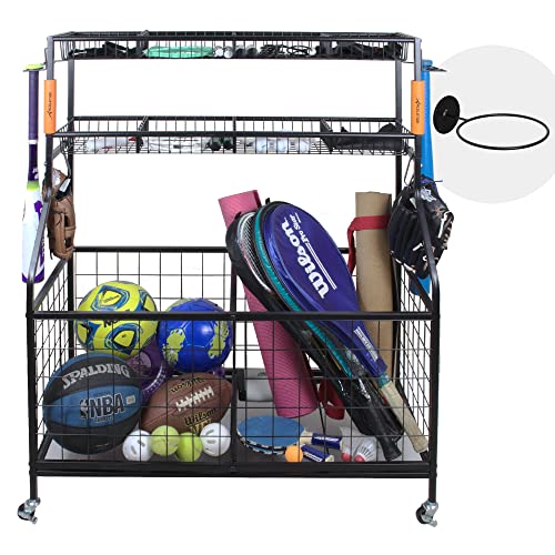 ACELETIQS Garage Organizer Sports Equipment Storage Ball Storage Rack for Sports & Outdoors | Rolling Wheels with Breaks | Premium Quality | Baseball ACELETIQS Garage Organizer Sports Equipment Storage Ball Storage Rack for Sports & Outdoors | Rolling Wheels with Breaks | Premium Quality | Baseball