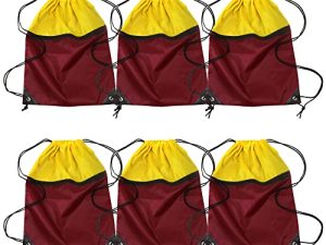 Sports Gym Bag Sack Cheerleading Cheerleader Drawstring Backpack 6 Pack Men Women 210D Polyester Available for Heat Pressing (Maroon/Yellow)