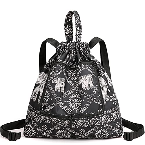 KITENROM Indian Elephant Drawstring Backpack Collapsible Reusable Grocery Bag Portable Travel Bags Large Sport Bag String Sackpack for Shopping Vintage Animal Floral Mandala Pattern KITENROM Indian Elephant Drawstring Backpack Collapsible Reusable Grocery Bag Portable Travel Bags Large Sport Bag String Sackpack for Shopping Vintage Animal Floral Mandala Pattern