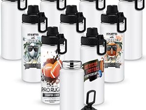 CHENGU 10 Pcs 18 oz Sublimation Sports Water Bottle Blank Stainless Steel Vacuum Flask Double Wall Insulated Tumblers with Handle and Wide Mouth Lid for Hot or Cold