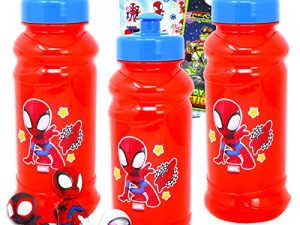 Marvel Shop Spidey and Friends Plastic Water Bottle for Boys and Girls - 3pc Spiderman Travel Bundle with Reusable Water Bottle For Home