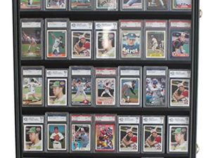 Pro UV 35 Graded Sports Card Display Case - Holds 5.5” Graded Sport Cards with UV Protection Clear View Lockable Wall Cabinet for Baseball Football Basketball Hockey Comic Trading Card Black