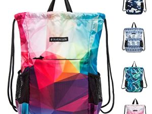 TRAILKICKER Drawstring Backpack Sports Sackpack Gym Sack String Bag Water Resistant with Pockets for Men Women