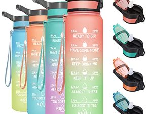 PASER Motivational Water Bottle 32 oz with Straw & Time Marker