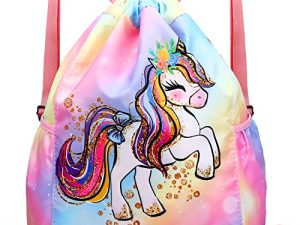 Luchike Drawstring Backpack for Kids - Girls Unicorn Dance Bag