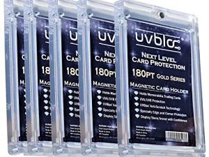 UVBLOC One Touch Card Holder 180pt (5 Pack) Magnetic Baseball Jersey Patch Protectors Sleeves Cases for Trading Sports Cards