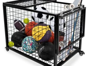 rehomerance Ball Cart Garage Sports Equipment Organizer with Lockable Lid