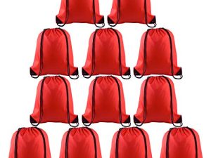 KUUQA 12 Pcs Drawstring Backpack Bags Sport Gym Sack Cinch Bags Bulk for School Traveling and Storage (Red)