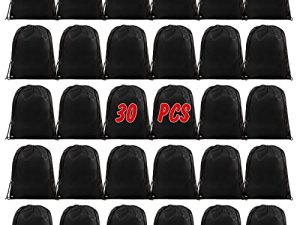 30 Pack Black Drawstring Bags Mesh Drawstring Backpack Bulk DIY Cinch Bag for Women Men