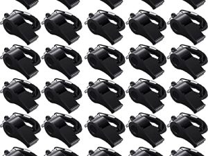 Frienda 100 Pieces Black Lanyard Plastic Whistles Referees Fans Cheer Student Whistles Emergencies Survival Whistles Bulk