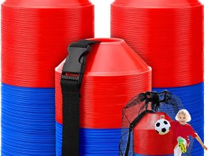 Hanaive 100 Pcs Mini Soccer Cones for Drills with Mesh Bag and Strap Set 5 Inch Agility Disc Sport Cones Soccer Training Equipment for Kids Practice Football Basketball Fitness Indoor Outdoor Game