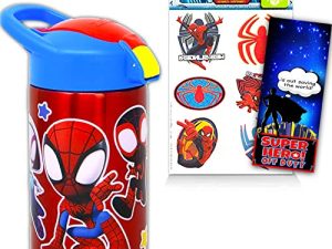 Spidey and Friends Stainless Steel Water Bottle for Boys and Girls ~ 3pc Bundle with Marvel Spiderman Reusable Water Bottle for Home