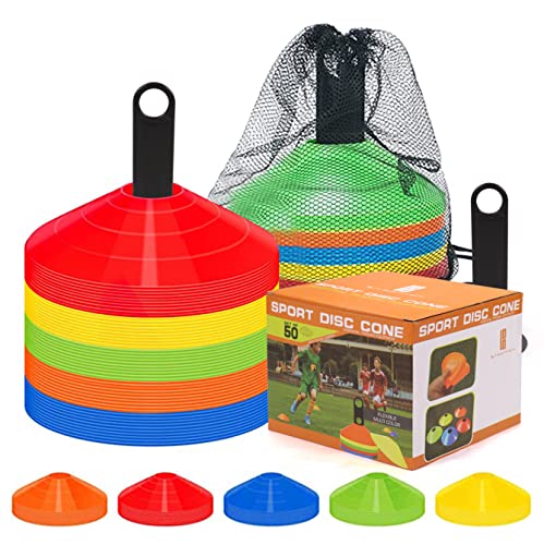 brooman 50-Pack Soccer Disc Cones Training Sports Cone with Carry Bag and Holder for Kids Football Basketball Drills Field Markers brooman 50-Pack Soccer Disc Cones Training Sports Cone with Carry Bag and Holder for Kids Football Basketball Drills Field Markers