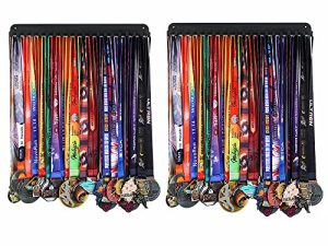 Goutoports Medal Holder Display Hanger Rack Frame for Sport Race Runner -Race Medal Hanger Holder - Sturdy Black Steel Metal Over 60 Medals Easy to Install (2Pcs)