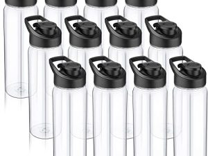 Mimorou 12PCS 24oz Sports Water Bottles Bulk Plastic Sports Drink Bottles Pack Sports Water Cups Set Sports Bike Water Bottles for Gym Outdoor Sports Cycling Camping Hiking Yoga (Clear)