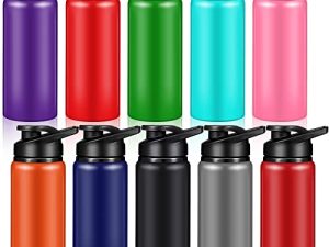 10 Pieces Reusable Aluminum Water Bottles Bulk with Snap Lids Multicolor Outdoor Sports Water Bottles Multipack Travel Bottles for Gym