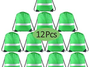 KUUQA 12 Pack Drawstring Backpack Bag with Reflective Strip