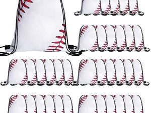 Potchen 36 Pcs Ball Drawstring Bags Sports Gym Bag Unisex Ball String Backpacks for Kids Various Ball Games Party Favors (baseball)