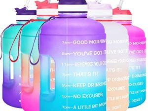 BuildLife Gallon Motivational Water Bottle Wide Mouth with Straw & Time Marked to Drink More Daily - BPA Free Reusable Gym Sports Outdoor Large 128OZ/73OZ Capacity