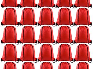 KUUQA 25Pcs Drawstring Backpack Bags String Backpack Sport Bag Sack Cinch Gym Backpack Bulk for Gym Sport Traveling,Red