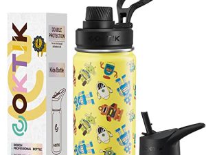COKTIK 14 oz Kids Water Bottle with Straws