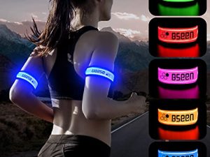 BSEEN 2 Pack LED Armbands for Running - Glow in The Dark Safety Running Gear LED Bracelet Sports Wristbands