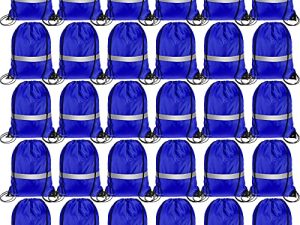 30 Pieces Reflective Drawstring Backpack Bags Sports Gym Cinch Bags Cinch Sack Tote Bags for School Yoga Sport Traveling (Blue)