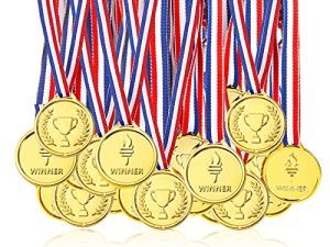 Pllieay 100 Pieces Gold Medals for Awards for Kids Plastic Winner Soccer Football Medals for Kids Awards Party Favors