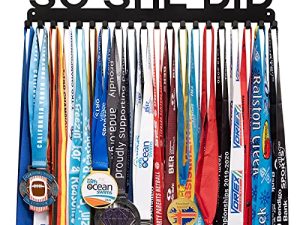 Medal Display Hanger Holder Wall Rack Frame with 20 hanging hooks-Medal Hanger Awards Ribbon Cheer