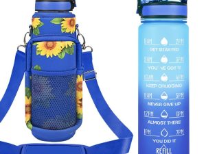 32 oz Water Bottles with Straw & Strap