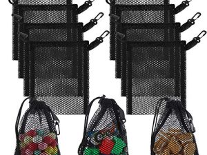 8 Pieces Black Mesh Drawstring Bags with Clips Small Nylon Storage Mesh Bags Gift Bags Dishwasher Bag for Jewelry Collecting Toys Gifts Travel Kitchen Wedding Favor(20 x 15 cm/ 7.9 x 6 Inch)