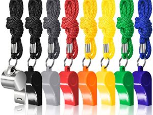 FineGood 7 Pack Plastic Coaches Referee Whistles with Lanyards